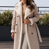 Women’s Coat Wide Lapels Double-Breasted Front Textured Trim – Evening Promenades