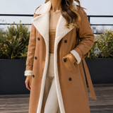 Women’s Coat Wide Lapels Double-Breasted Front Textured Trim – Evening Promenades