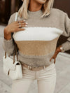 Women's Color Block Knit Sweater Crew Neck Dropped Shoulder – Casual Coastal