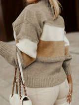 Women's Color Block Knit Sweater Crew Neck Dropped Shoulder – Casual Coastal