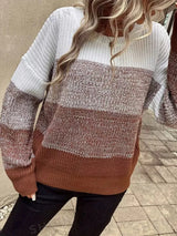 Women's Color Block Knit Sweater Crew Neck – Seasonal Casual Wear