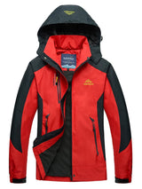 Women's Color Block Rain Jacket Hooded Zip Front – Weather Protection Style