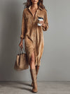 Women's Corduroy Midi Dress Button Front Long Sleeve – Casual Fall