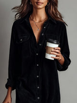 Women's Corduroy Midi Dress Button Front Long Sleeve – Casual Fall