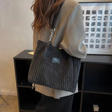 Women's Corduroy Shoulder Bag Zip Top Dual Strap – Everyday Tote