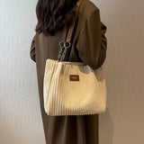 Women's Corduroy Shoulder Bag Zip Top Dual Strap – Everyday Tote