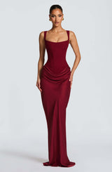 Women's Corset Maxi Dress Square Neck Lace-Up Back – Wedding Guest