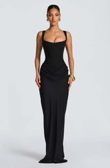 Women's Corset Maxi Dress Square Neck Lace-Up Back – Wedding Guest