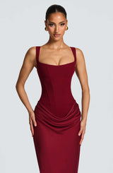 Women's Corset Maxi Dress Square Neck Lace-Up Back – Wedding Guest