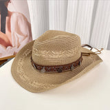Women's Cowboy Straw Sun Hat Openwork Wide Brim Charm Band – Island Getaway
