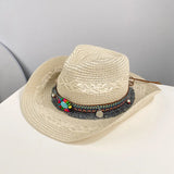 Women's Cowboy Straw Sun Hat Openwork Wide Brim Charm Band – Island Getaway