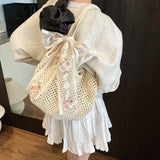 Women's Crochet Tote Bag Natural Woven Open Top – Beach Vacation