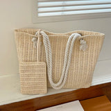 Women's Crochet Tote Bag Woven Geometric Open Top – Relaxed Summer Style