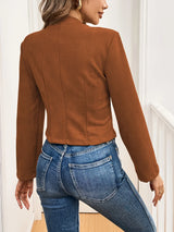 Women's Cropped Blazer Tailored Button Detail Long Sleeve - Business Casual