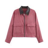 Women's Cropped Corduroy Jacket Zip Front Point Collar – Weekend Plans