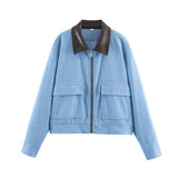 Women's Cropped Corduroy Jacket Zip Front Point Collar – Weekend Plans