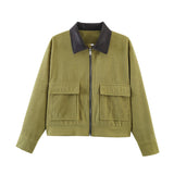 Women's Cropped Corduroy Jacket Zip Front Point Collar – Weekend Plans