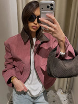 Women's Cropped Corduroy Jacket Zip Front Point Collar – Weekend Plans