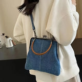 Women's Denim Crossbody Bag Metal Frame Top Handle – Daily Use