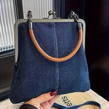 Women's Denim Crossbody Bag Metal Frame Top Handle – Daily Use