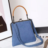Women's Denim Crossbody Bag Metal Frame Top Handle – Daily Use
