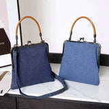 Women's Denim Crossbody Bag Metal Frame Top Handle – Daily Use