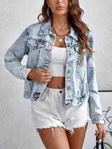 Women's Denim Jacket Button Front Long Sleeve - Streetwear