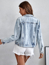 Women's Denim Jacket Button Front Long Sleeve - Streetwear