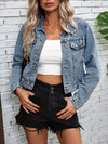 Women's Denim Jacket Cropped Button Front Long Sleeve - Casual