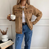 Women's Denim Jacket Single Breasted Button Front Long Sleeve - Casual