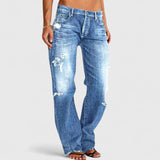 Women's Denim Jeans Distressed Mid Rise Straight Leg – Weekend Outing
