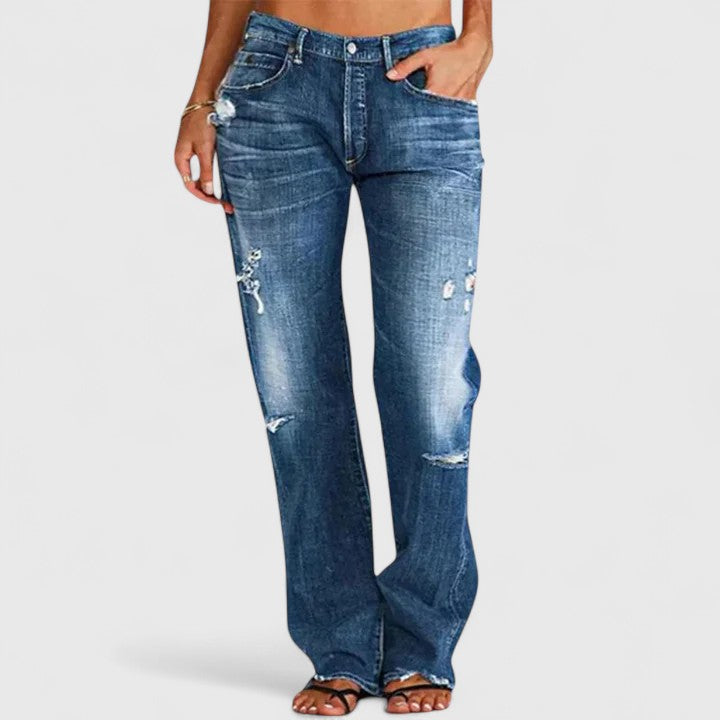 Women's Denim Jeans Distressed Mid Rise Straight Leg – Weekend Outing