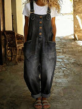 Women's Denim Overall Button Front Buckle Strap Patch Pocket – Weekend Market