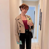 Women's Double Breasted Denim Jacket Cropped– Going Out