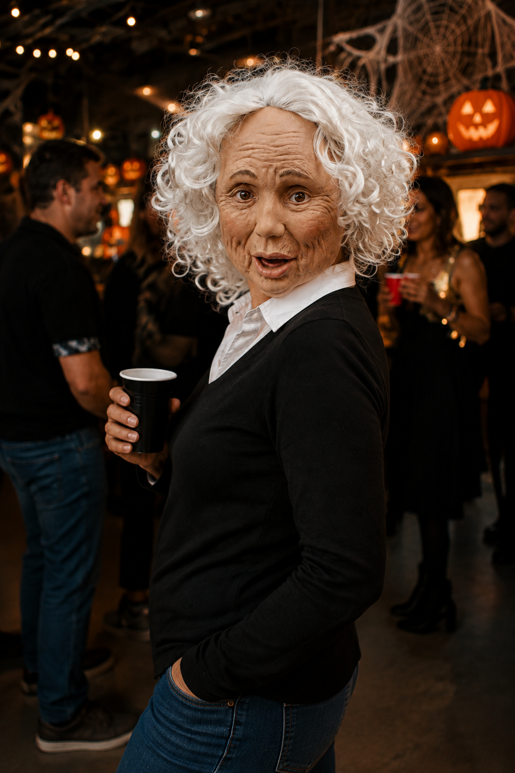 Women's Elderly Mask Full Face Curly Hair – Halloween Costume Gathering