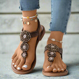 Women's Embellished T-Strap Flat Sandals Open Toe – Wedding Guest Garden Party