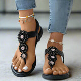 Women's Embellished T-Strap Flat Sandals Open Toe – Wedding Guest Garden Party