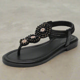 Women's Embellished T-Strap Flat Sandals Open Toe – Wedding Guest Garden Party