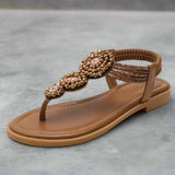 Women's Embellished T-Strap Flat Sandals Open Toe – Wedding Guest Garden Party