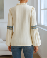 Women's Embroidered Blouse Long Sleeve V Neck – Garden Party
