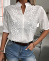 Women's Embroidered Blouse Short Sleeve Round Neck – Garden Party