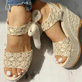 Women's Espadrille Wedge Sandals Open Toe Ankle Tie – Beach Vacation