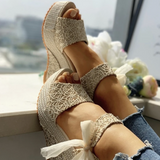 Women's Espadrille Wedge Sandals Open Toe Ankle Tie – Beach Vacation