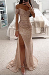 Women’s Evening Maxi Dress Off Shoulder Sequin High Slit – Gala Receptions