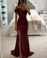 Women’s Evening Maxi Dress Off Shoulder Sequin High Slit – Gala Receptions