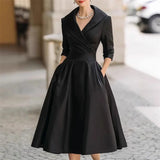 Women's Evening Midi Dress Shawl Collar Elbow Sleeve – Wedding Guest