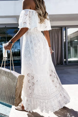 Women's Eyelet Maxi Dress Off Shoulder Tiered – Garden Party
