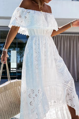 Women's Eyelet Maxi Dress Off Shoulder Tiered – Garden Party