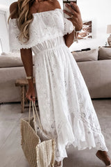 Women's Eyelet Maxi Dress Off Shoulder Tiered – Garden Party