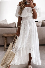 Women's Eyelet Maxi Dress Off Shoulder Tiered – Garden Party